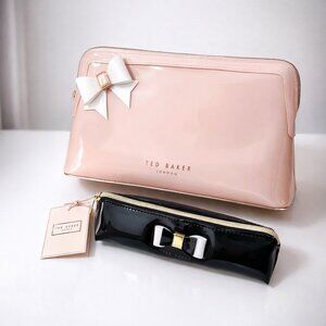 Ted Baker Bow Cosmetic Bundle – Pink Cosmetic Bag + Black Pencil Case (Brand New